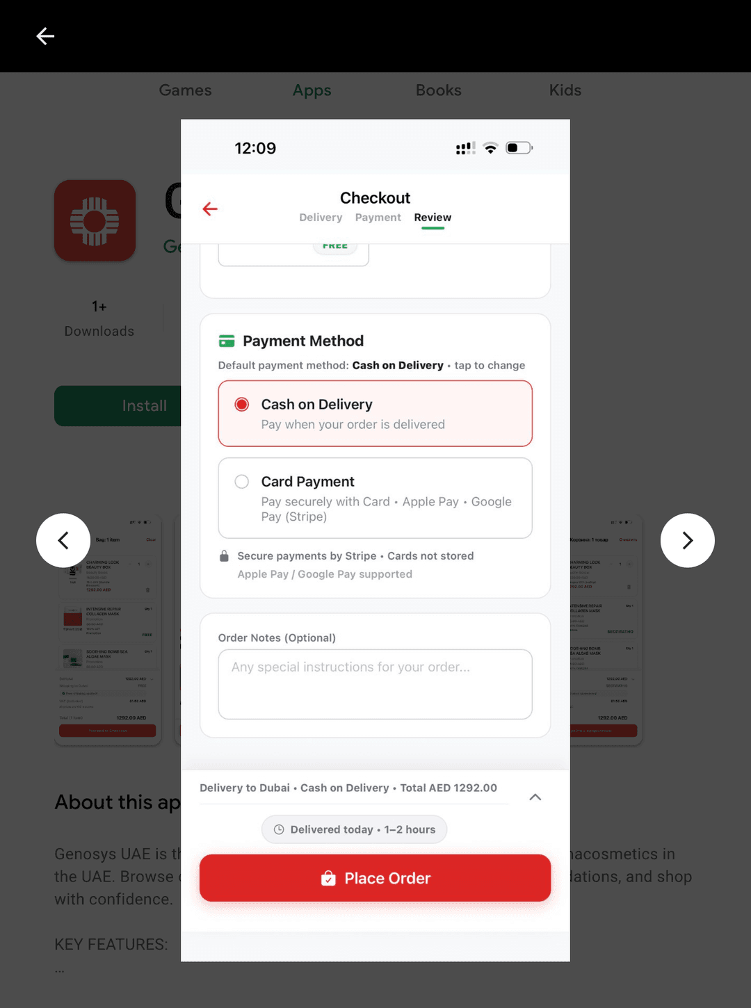GENOSYS Android App - Checkout with Cash on Delivery and Card Payment
