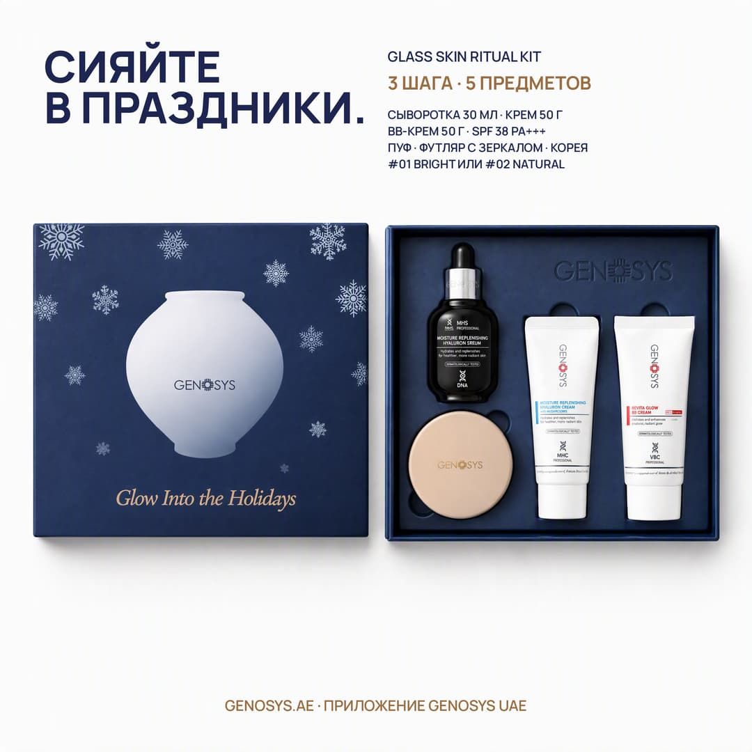 GLASS SKIN RITUAL KIT: открытая праздничная коробка с сывороткой, кремом, BB-кремом и футляром