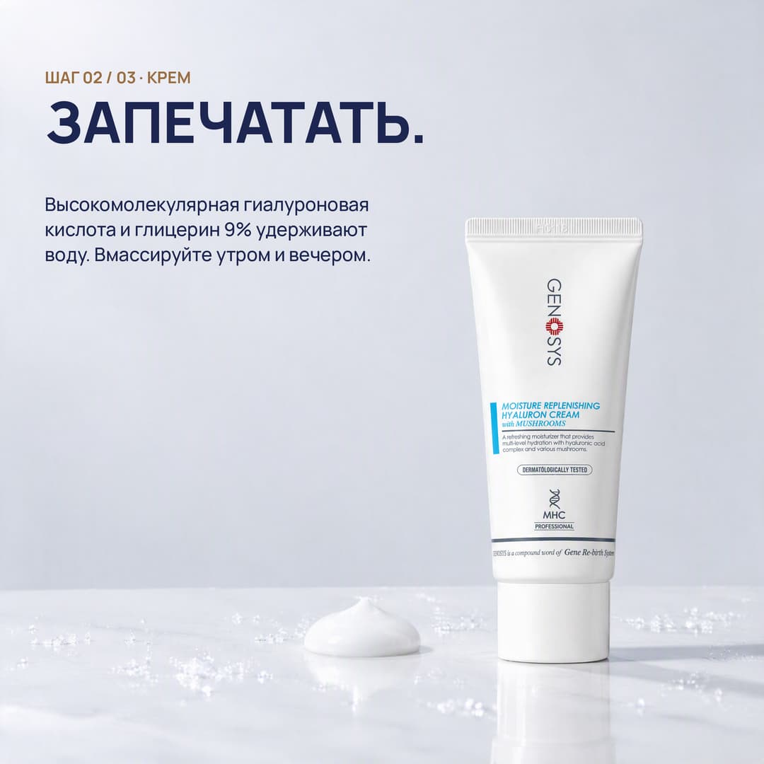 Туба гиалуронового крема на белом: запечатать