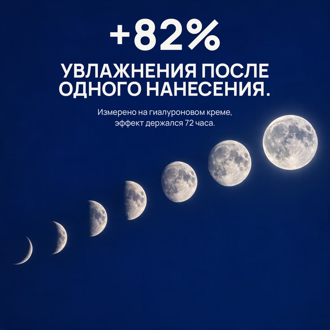 Фазы луны на тёмно-синем фоне: плюс 82% увлажнения после одного нанесения
