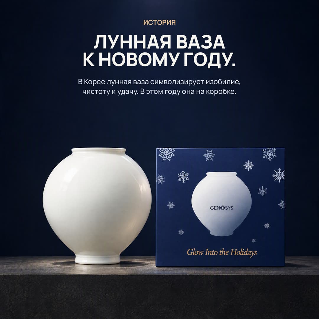 Корейская лунная ваза рядом с праздничной коробкой GENOSYS