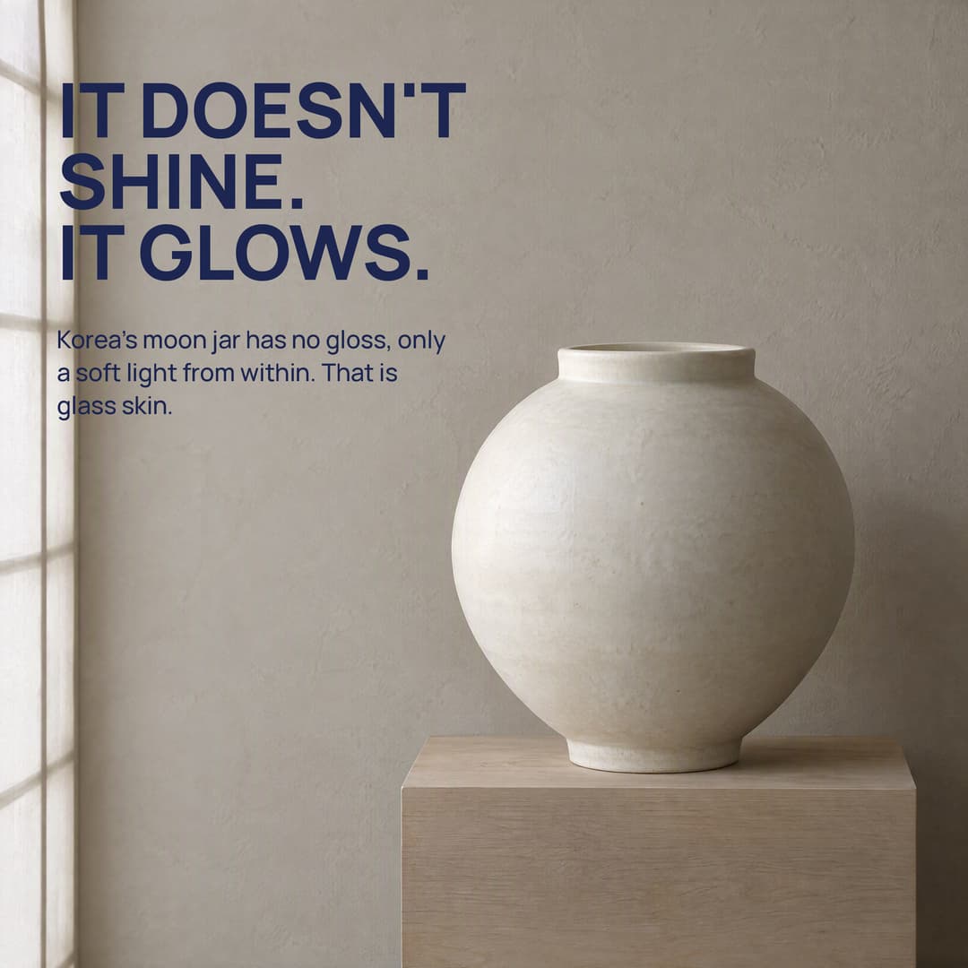 A Korean moon jar on a plinth in soft window light: it does not shine, it glows