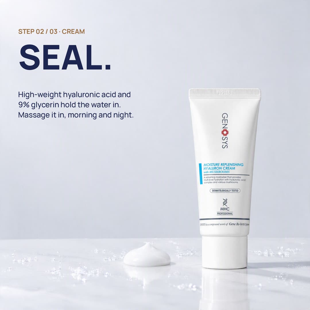 The hyaluron cream tube on white with a dab of cream: seal
