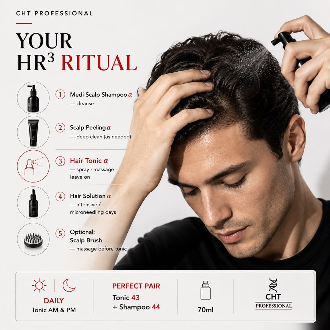 How to apply HR³ MATRIX HAIR TONIC alpha morning and evening