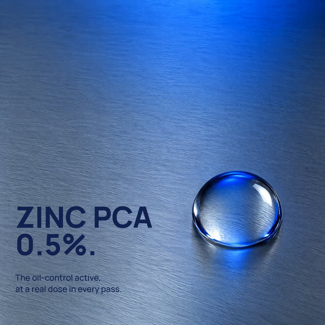 A single drop on brushed zinc: zinc PCA 0.5%
