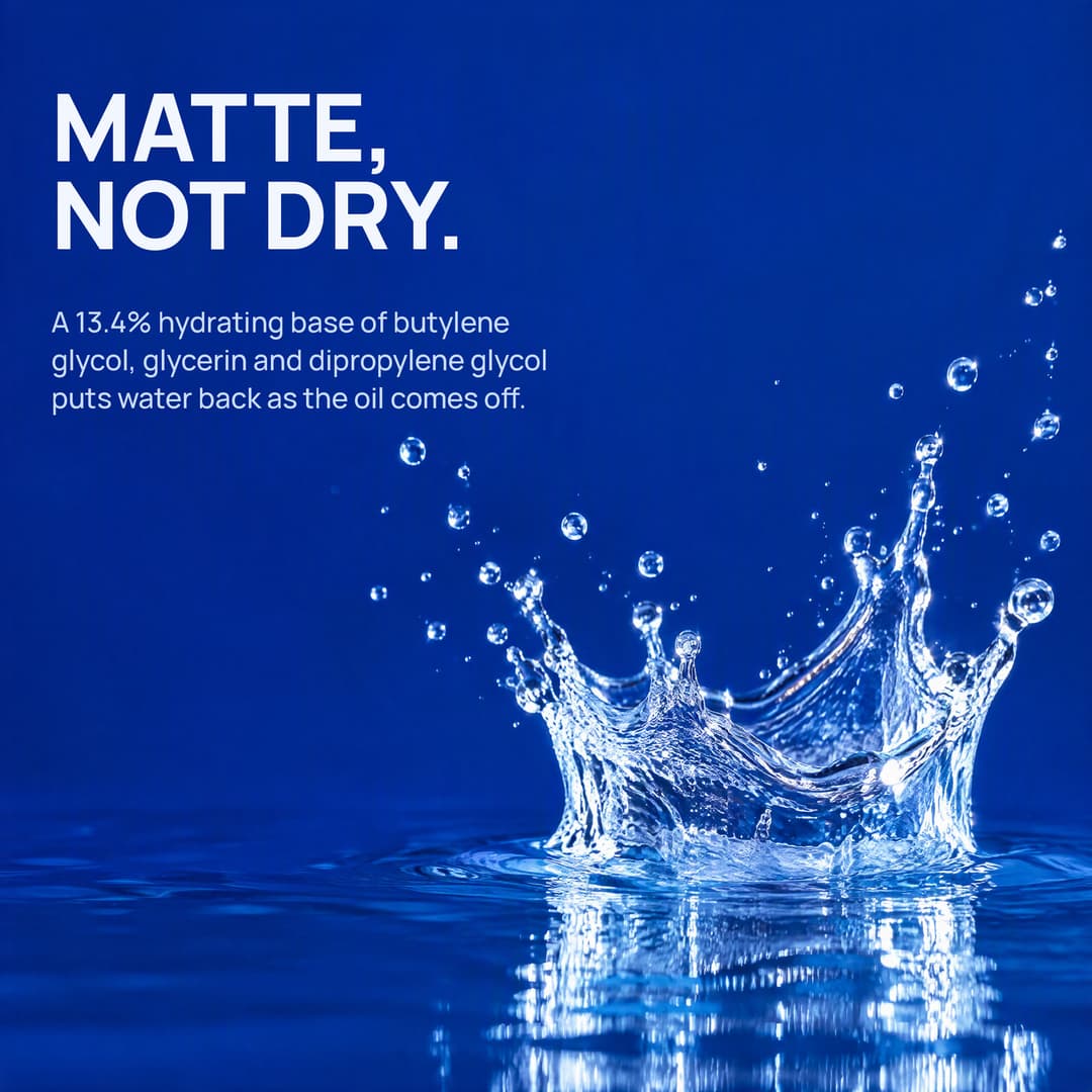 A water crown splash on cobalt: matte, not dry