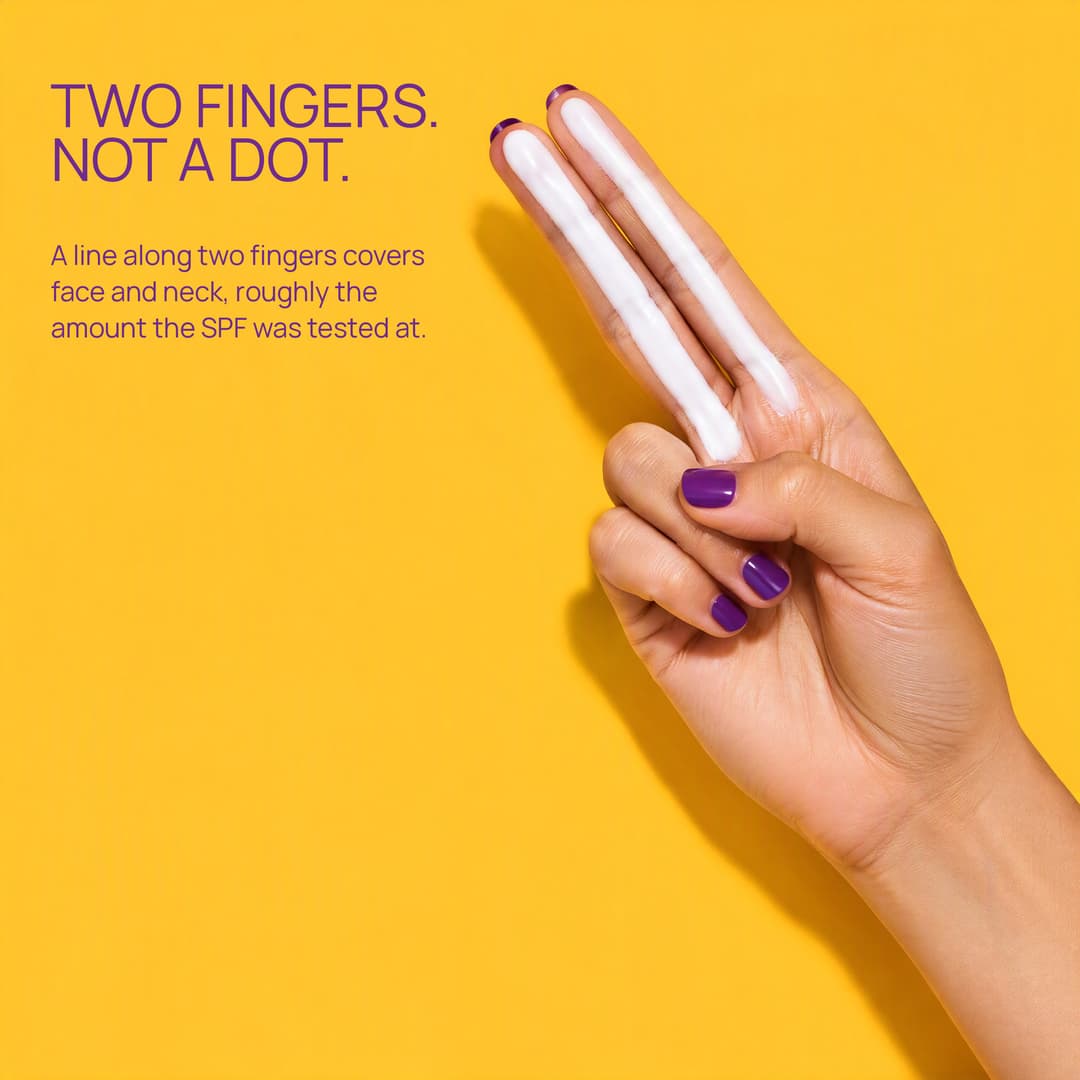 A line of sunscreen along two fingers: two fingers, not a dot