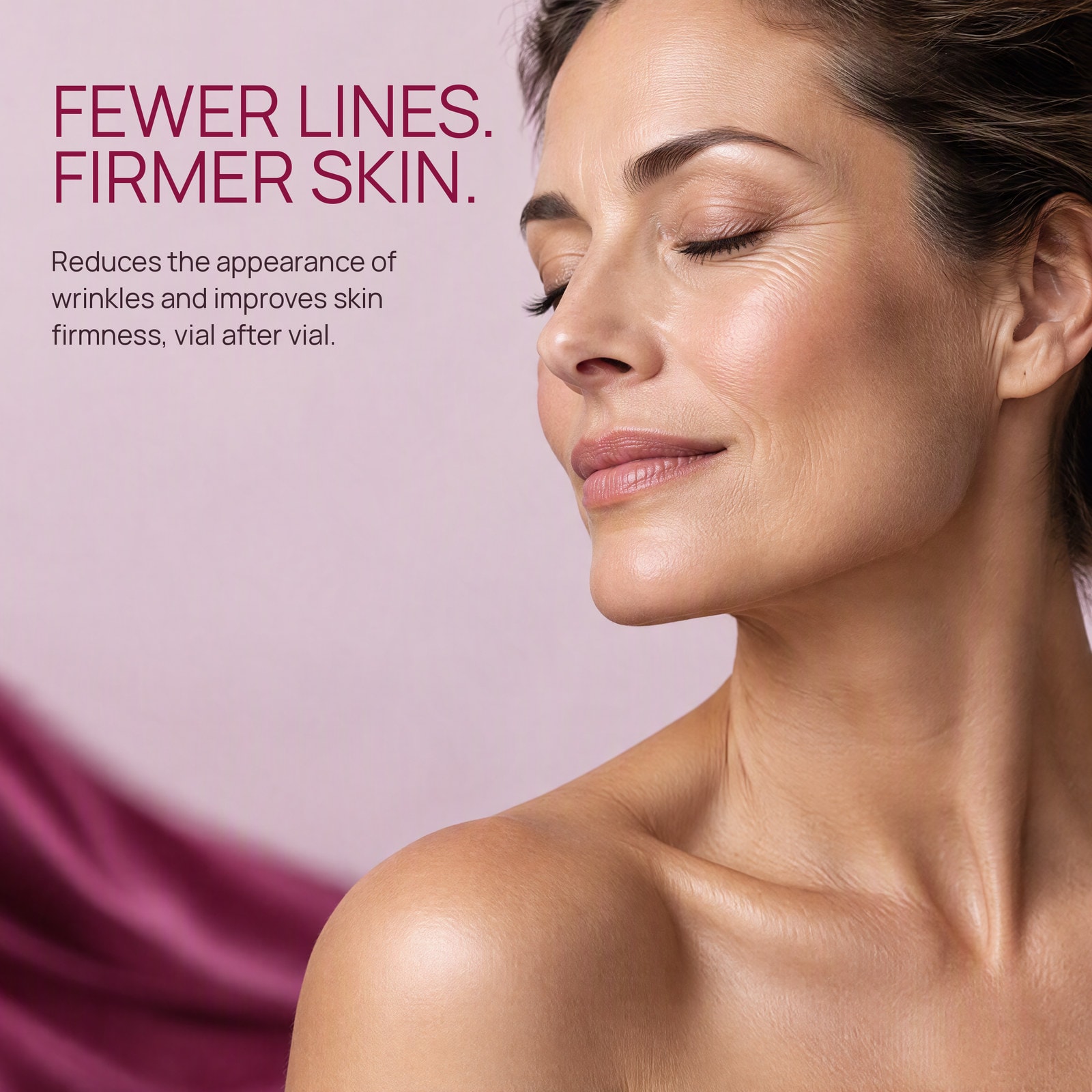 Fewer lines, firmer skin: a woman with her eyes closed, from the POWER SOLUTION AWS campaign