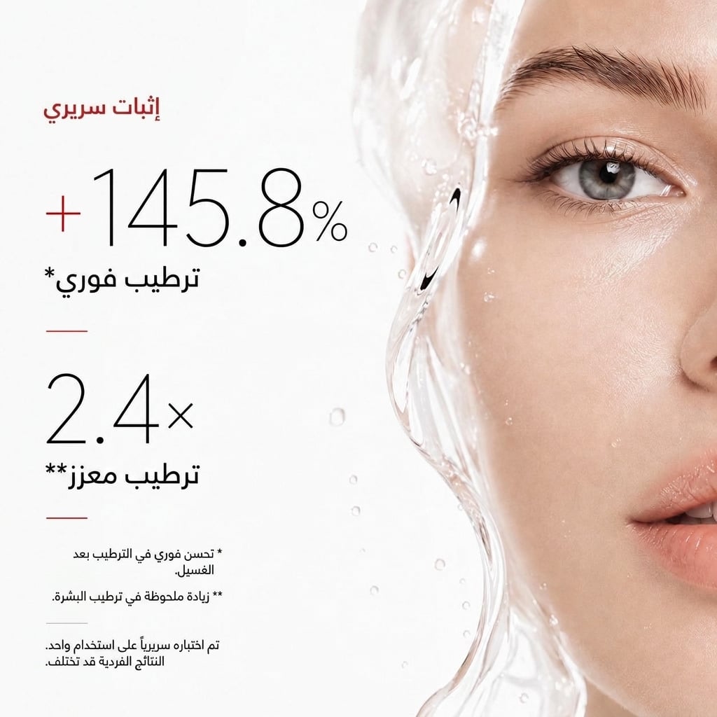 CERABARRIER BIOME GEL CLEANSER - clinical proof: +145.8% immediate hydration and a 2.4x increase in skin hydration