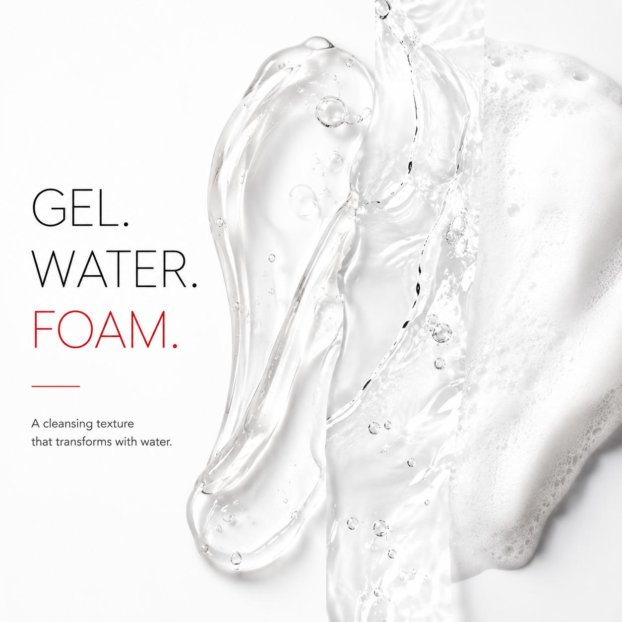 CERABARRIER BIOME GEL CLEANSER - gel, water and foam side by side