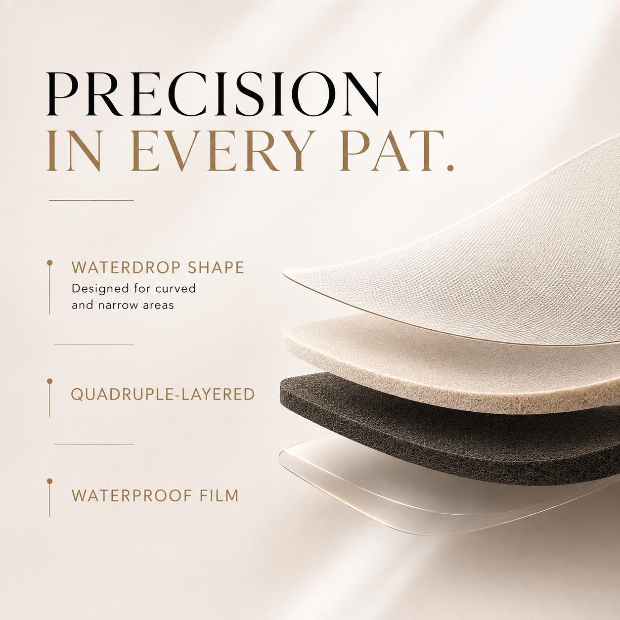 The quadruple-layered waterdrop puff, shown in cross-section