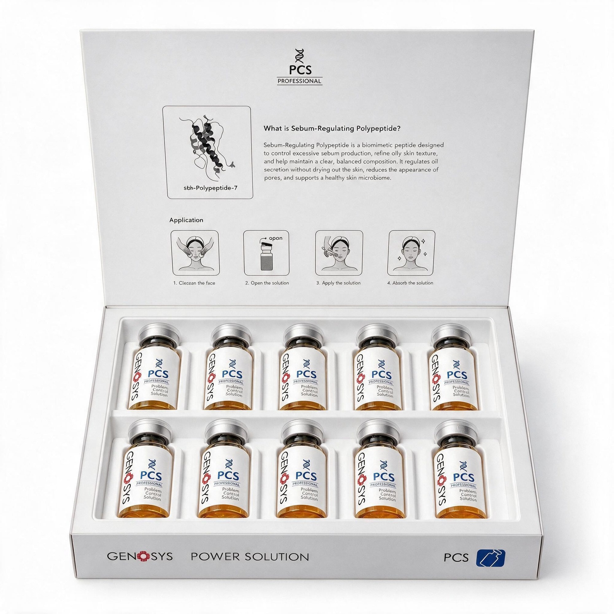 Открытая коробка POWER SOLUTION PCS с десятью герметичными флаконами