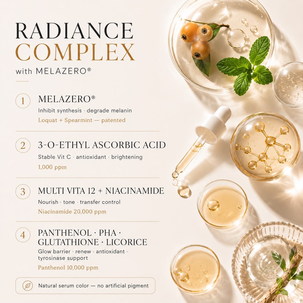 The Multi Vita radiance complex, led by niacinamide at 20,000 ppm